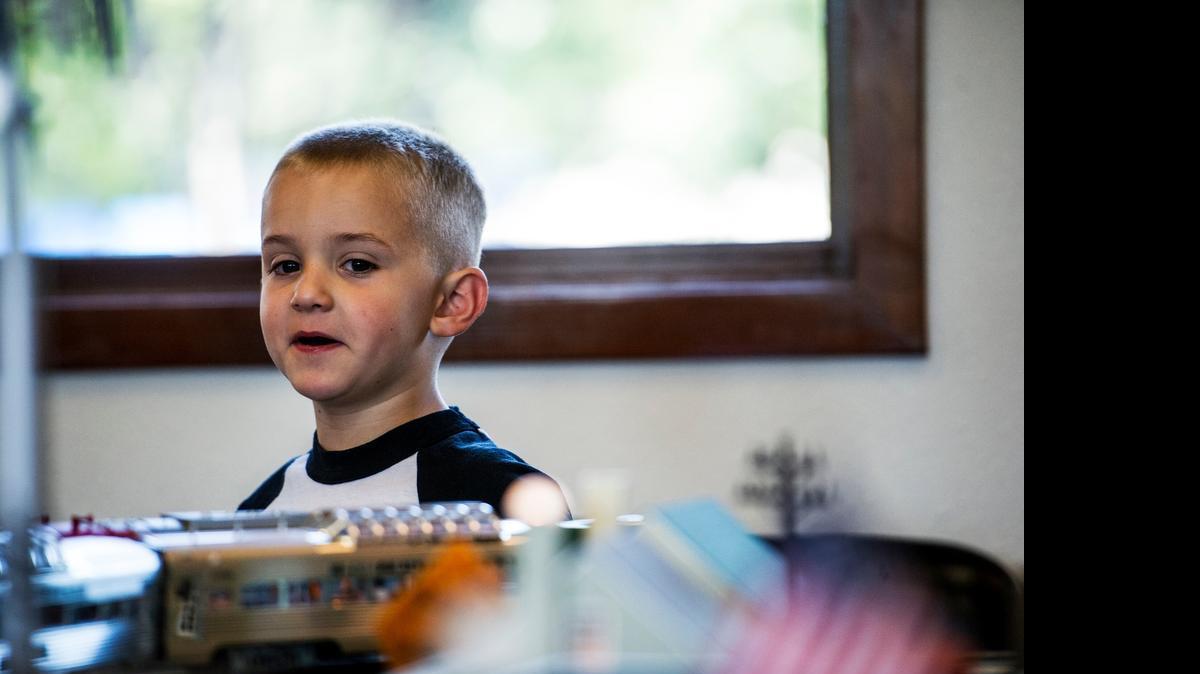 
Mason Rossi, 5, of Winton checks out a toy train display last weekend at Merced’s Amtrak station.
