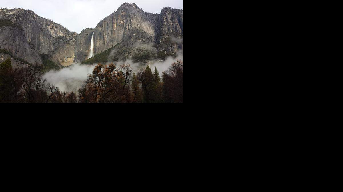 
Upper Yosemite Fall is flowing at full force because of recent storm activity in the Yosemite area. Most of the park’s waterfalls are flowing rapidly after being completely dry for several months. All roads leading into Yosemite Valley are open and clear.
