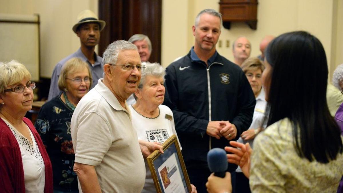 
Several dozen volunteers gather at the Merced County Courthouse Museum to accept an award from State Senator Anthony Cannella, R-Merced, on Wednesday. More than 100 volunteers give more than 4,000 hours of their time volunteering at the museum, according to Executive Director Sarah Lim.
