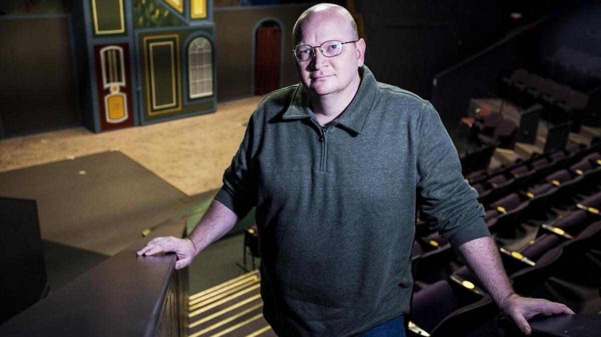 Merced resident and playwright Shawn Overton, poses for a portrait inside Playhouse Merced in Merced, Calif., Wednesday. Two of Overton’s plays, “Fibonacci Ascending” and “The Battle of Musca Domesticus,” will be performed at 8 p.m. Friday at the Merced Multicultural Arts Center, 645 W. Main Street in Merced. Admission to both shows is free and open to the public.