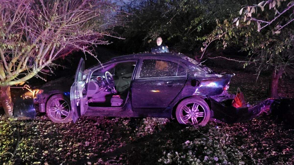 Gustine police arrested two women after a pursuit ended with a crash in a Merced County orchard.
