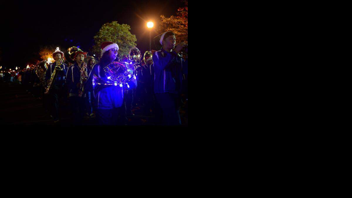 
The Atwater High School marching band performs during the Atwater Christmas Parade on Broadway Avenue in Atwater on Dec. 5.
