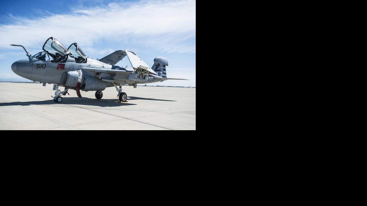
A Northrop-Grumman EA-6B Prowler arrives at Castle Airport in Atwater, Calif., Wednesday. The plane, which was primarily used to disrupt enemy radar, is the most recent aircraft acquired by the Castle Air Museum.
