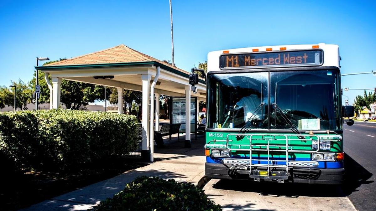 
The Bus stops on West 16th Street near O Street in Merced on Wednesday, Sept. 16, 2015. The Bus officials announced the start of a songwriting contest earlier this week, in which musicians will have the opportunity to win $500 plus a professional recording session by submitting their original song inspired by The Bus. 
