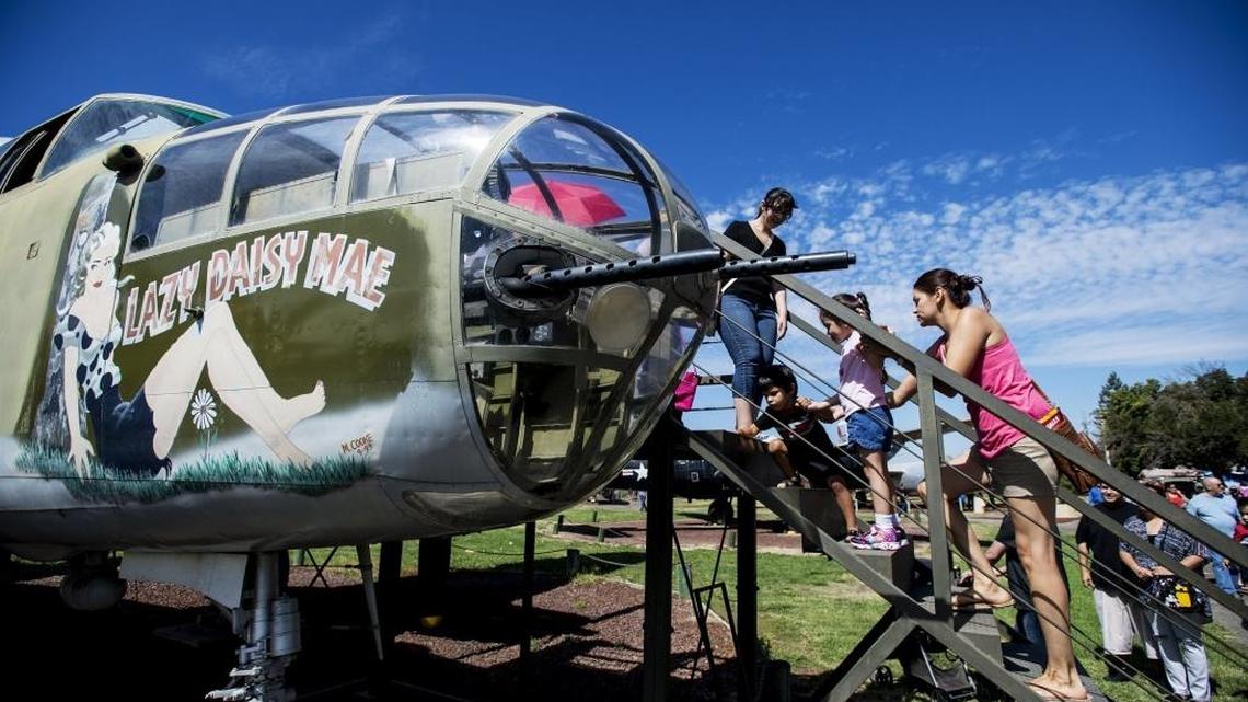 Visitors check out a North American B-25J Mitchell during Open Cockpit Day at Castle Air Museum in Atwater, Calif., on Saturday, Sept. 3, 2016.