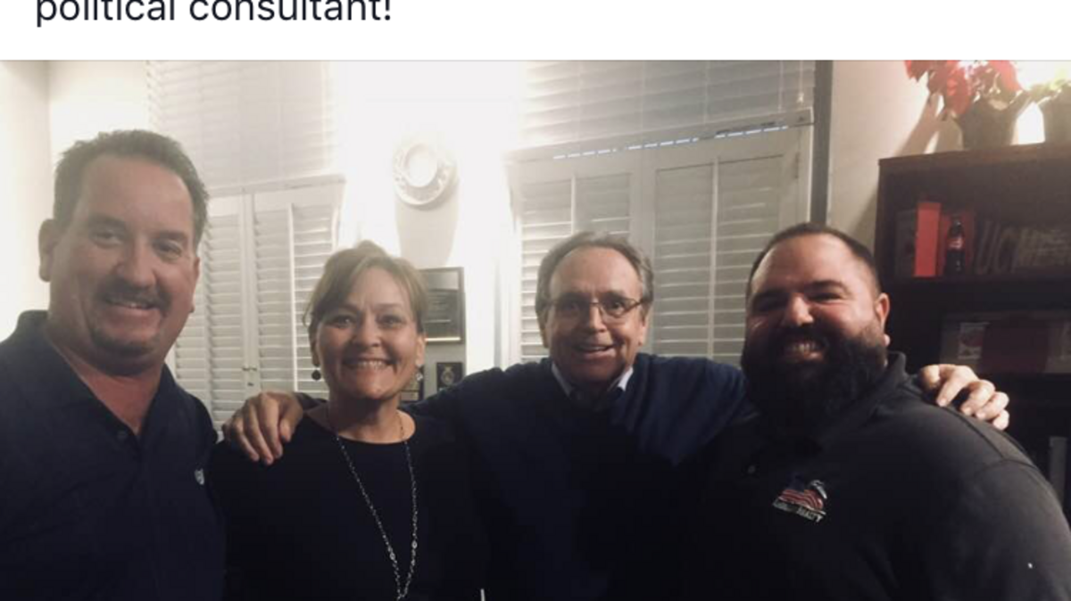 A screengrab from Facebook showing Councilman Paul Creighton, Councilwoman Cindy Vierra and Councilman Brian Raymond with Mike Lynch, who works for Assemblyman Adam Gray. The same three council members were questioned last spring for a meeting that some believed violated the open government laws.