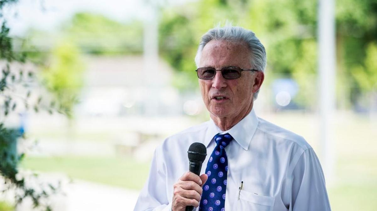 John Bramble, the former Merced city manager, speaks during a dedication ceremony in Merced, Calif., Tuesday, June 30, 2015.