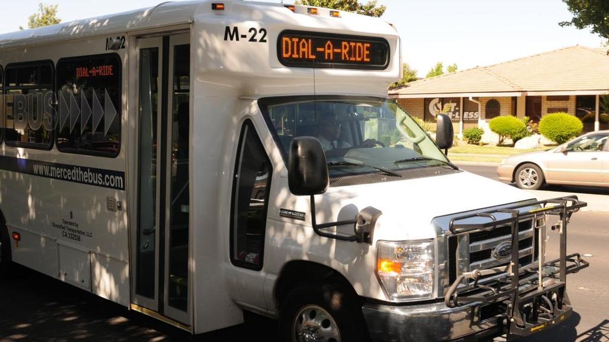 
A paratransit bus heads down M Street in Merced in 2012. 
