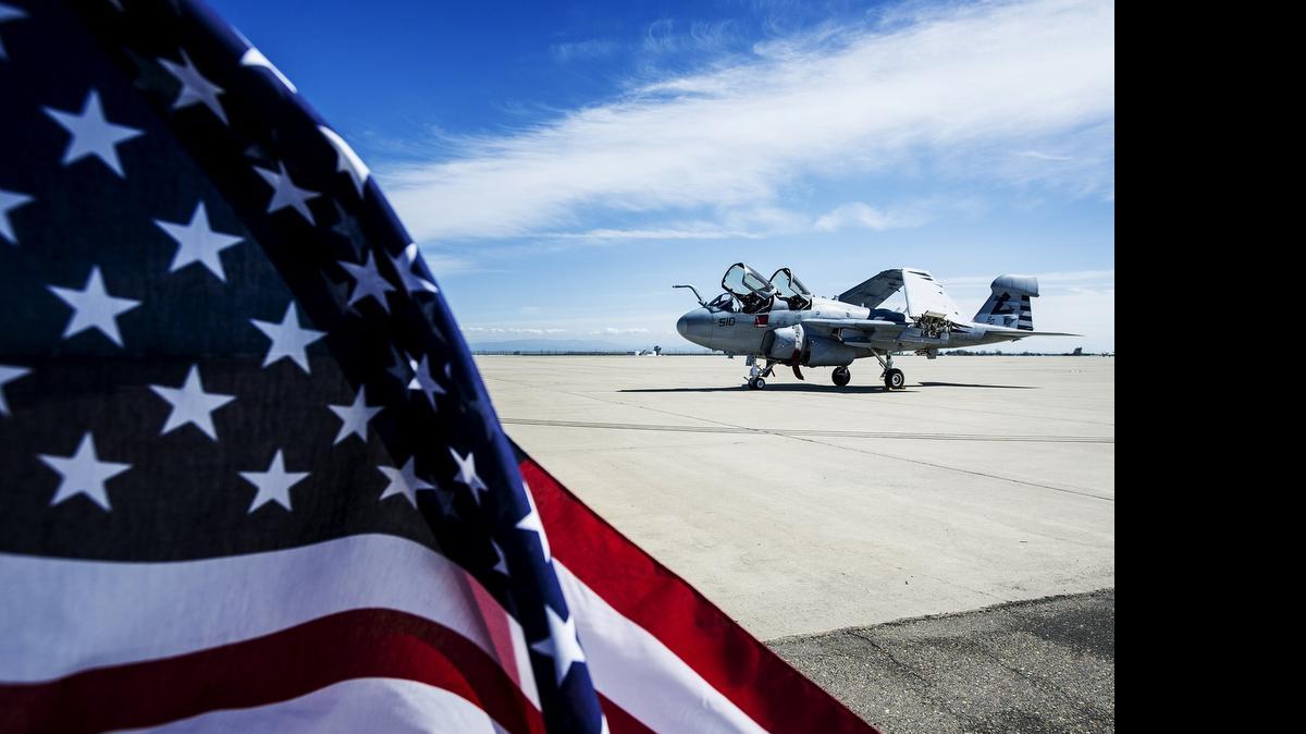 
FILE PHOTO - A Northrop-Grumman EA-6B Prowler arrives at Castle Airport in Atwater, Calif., Wednesday, March 18, 2015. The plane, which was primarily used to disrupt enemy radar, is the most recent aircraft acquired by the Castle Air Museum.
