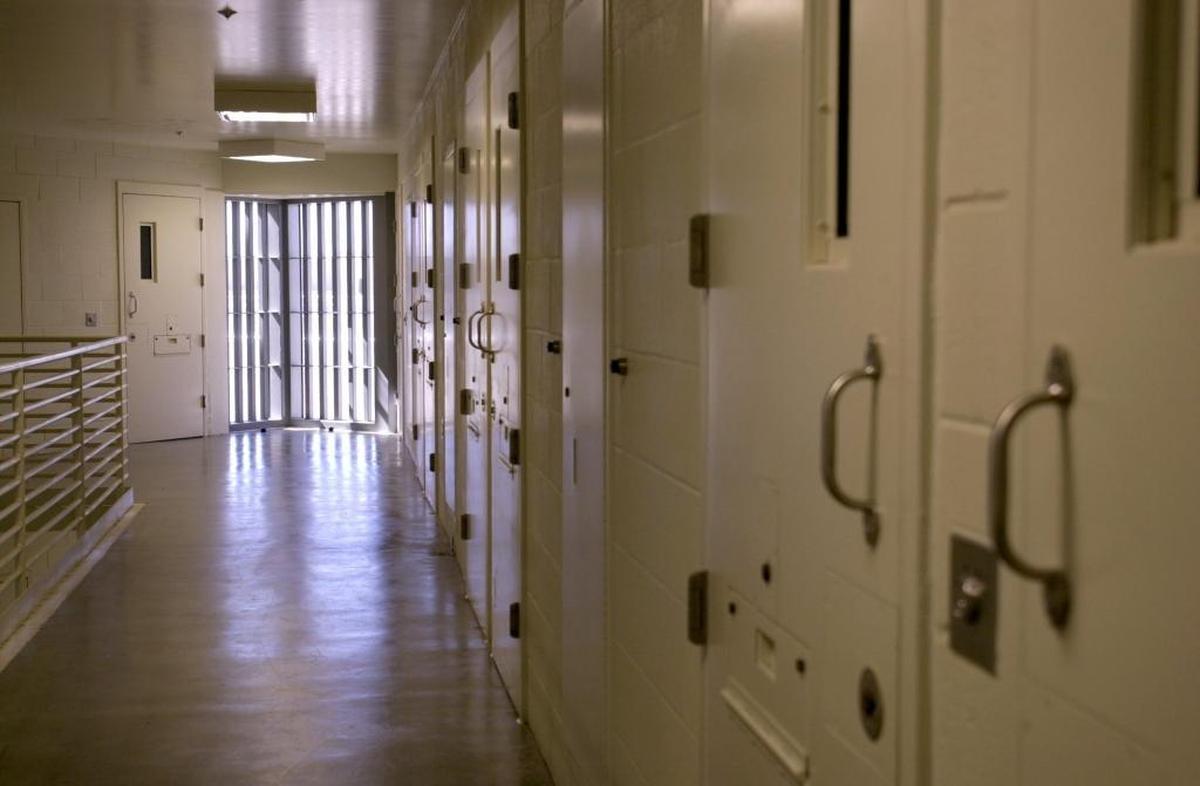 The Department of Justice, Federal Bureau of Prisons United States Penitentiary in Atwater, California. Pictured is the upstairs showing some of the typical general population unit exterior doors.