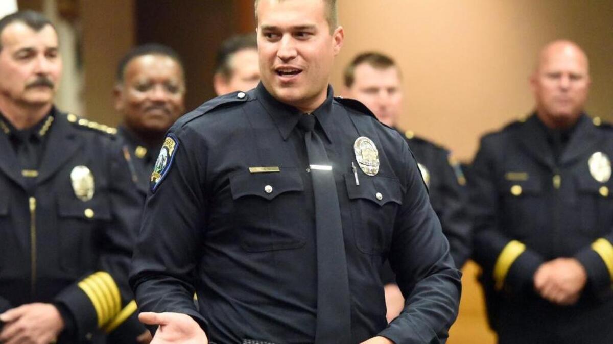 Caleb Salas, 28, of Merced speaks during a ceremony Friday, July 15, 2016, at Merced City Hall. The Merced Police Department still has six spots to fill.