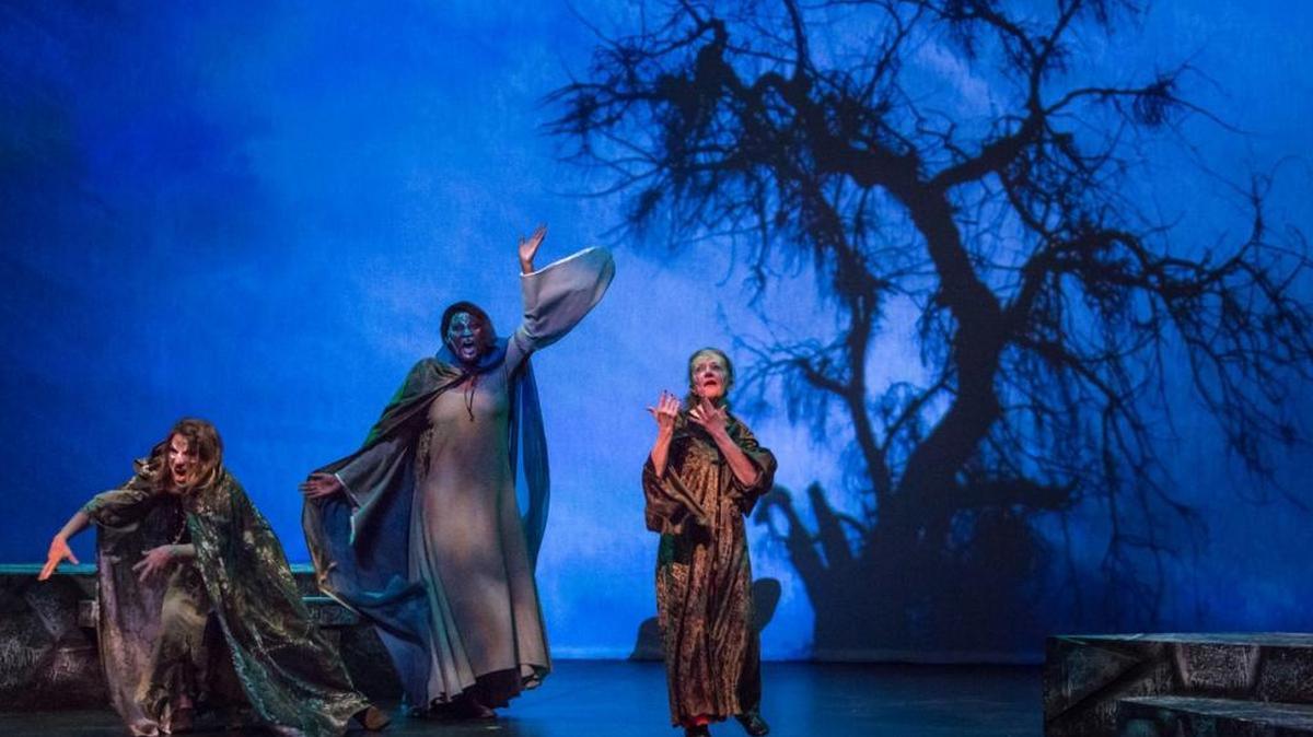 From left, Marla Pettygrove, Solonge Patterson and Linda Hammer-Brown play the witches of Merced Shakespearefest’s “Macbeth.”
