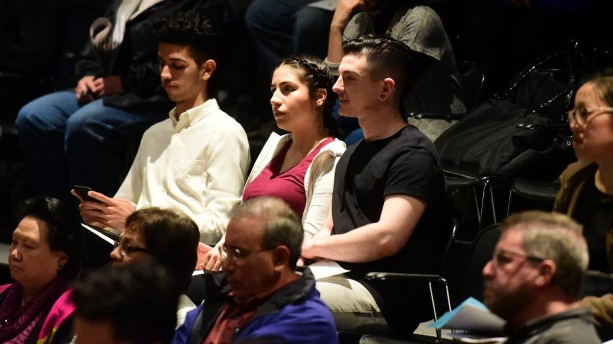 Merced residents listen to the City Council during a town hall-style meeting on Thursday. At least two residents asked city leaders to consider declaring Merced a “sanctuary city.”