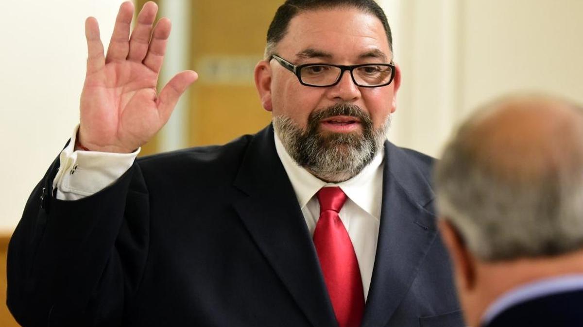 Mayor Jim Soria takes the oath of office Tuesday in the Livingston City Council chambers. He ran unopposed.