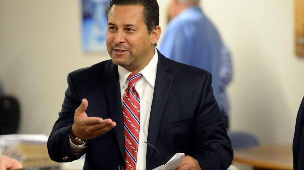 Eddie Duque, 48, speaks to residents of Livingston after being named the city’s next city manager on July 21 at a City Council meeting. Since being sworn in on Oct. 5, he has been the subject of a closed session performance review.