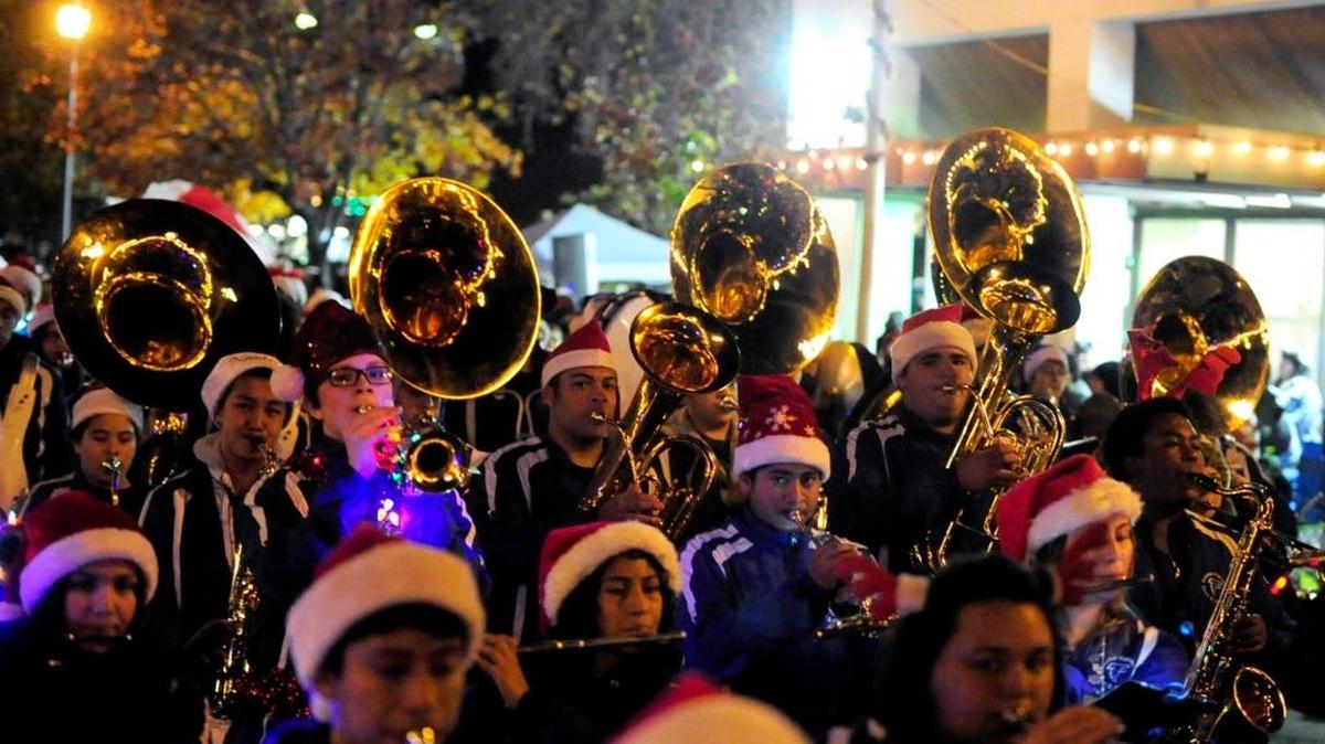 The Atwater High band marches on Friday, Dec. 4, 2015, in the Atwater Chamber of Commerce Christmas Parade.