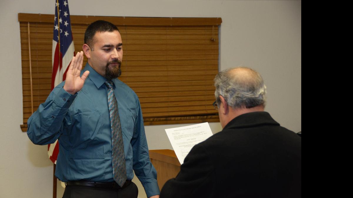 
David Mendoza is sworn in as a Livingston councilman during a City Council meeting in 2012 in Livingston. Mendoza is expected to resign from the council Tuesday.
