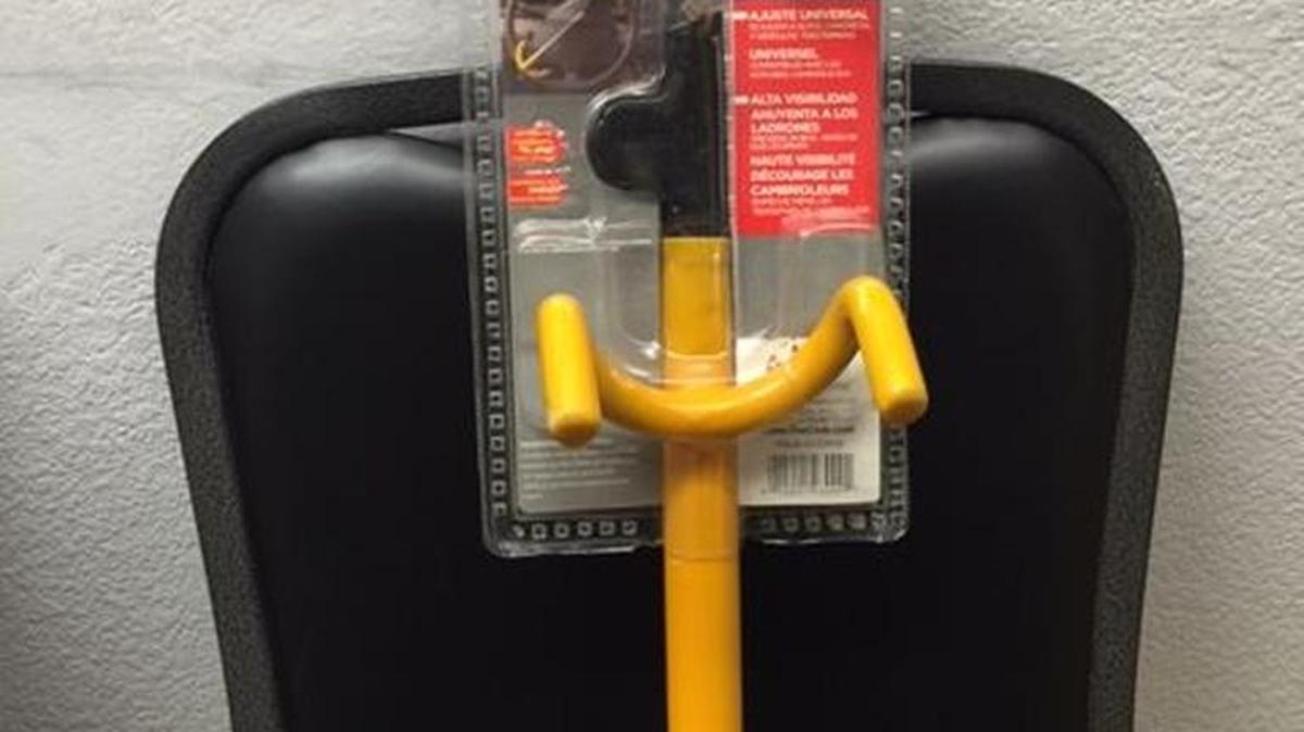Steering wheel locks like this will be given to drivers with vehicles registered to addresses in the City of Los Banos from 5 p.m. to 6 p.m. Thursday at the police department.