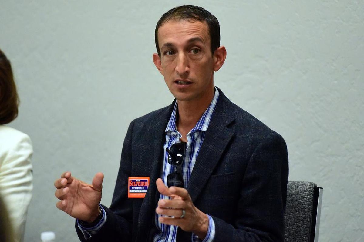 District 5 candidate Scott Silveira speaks during a candidates question-and-answer session on Tuesday, May 15, 2018, at the Merced County Association of Realtors meeting.