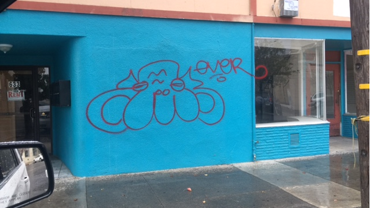 Graffiti on a Los Banos building sprayed by Los Banos teens on Thursday, according to police.