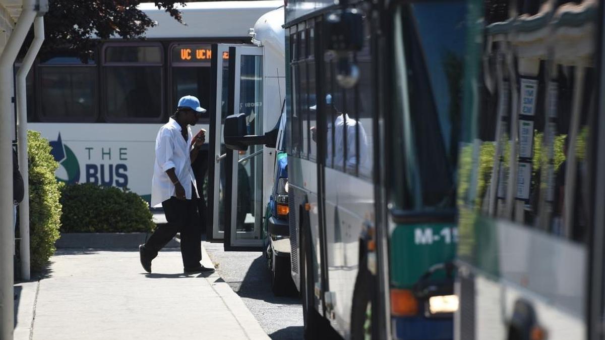 A rider enters one in a row of buses at the Downtown Merced Transpo Center on Tuesday, Aug. 2, 2016. Merced County leaders hired a full-time security firm last month, according to officials.