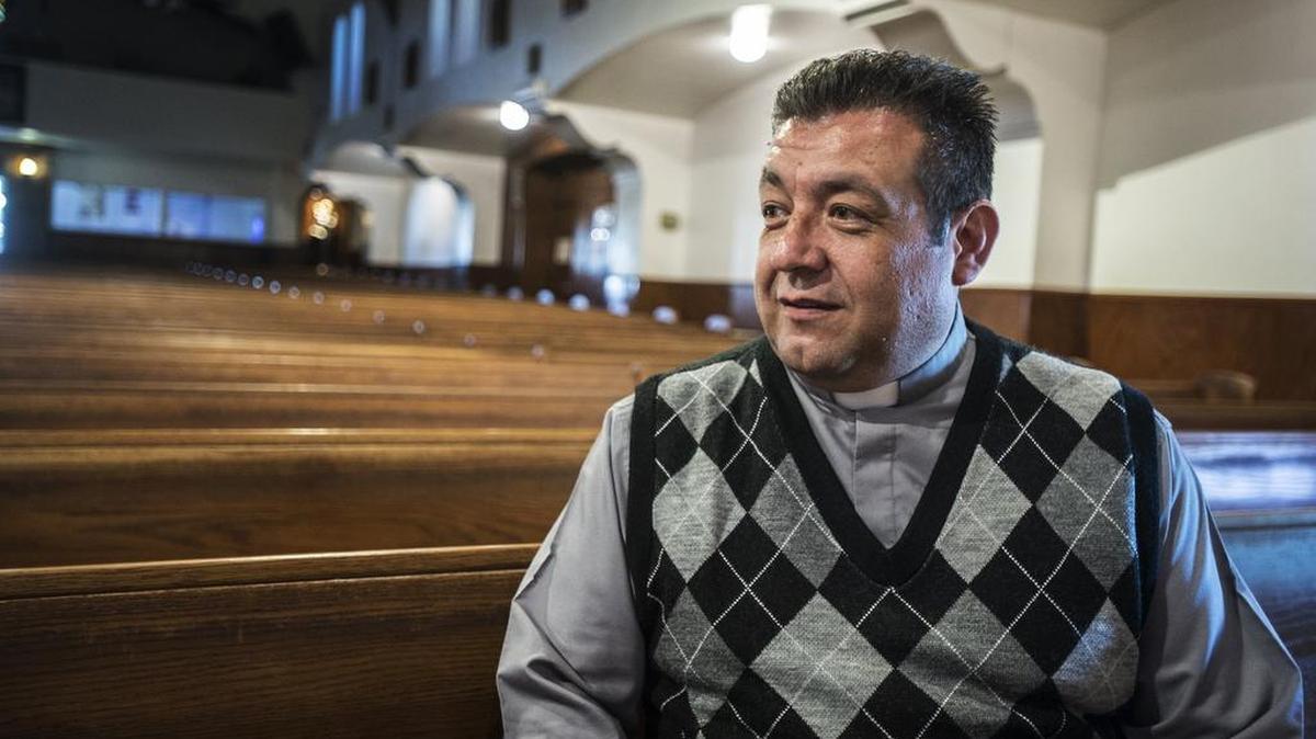 
Sacred Heart Roman Catholic Church Rev. Jesus Reynaga, 47, of Merced speaks about his upcoming visit to Washington, D.C., where he will attend mass with Pope Francis. Reynaga will attend the Junipero Serra Canonization Mass at the Basilica of the National Shrine of the Immaculate Conception with Pope Francis on Wednesday, Sept. 23. Junipero Serra founded nine of the 21 California missions.
