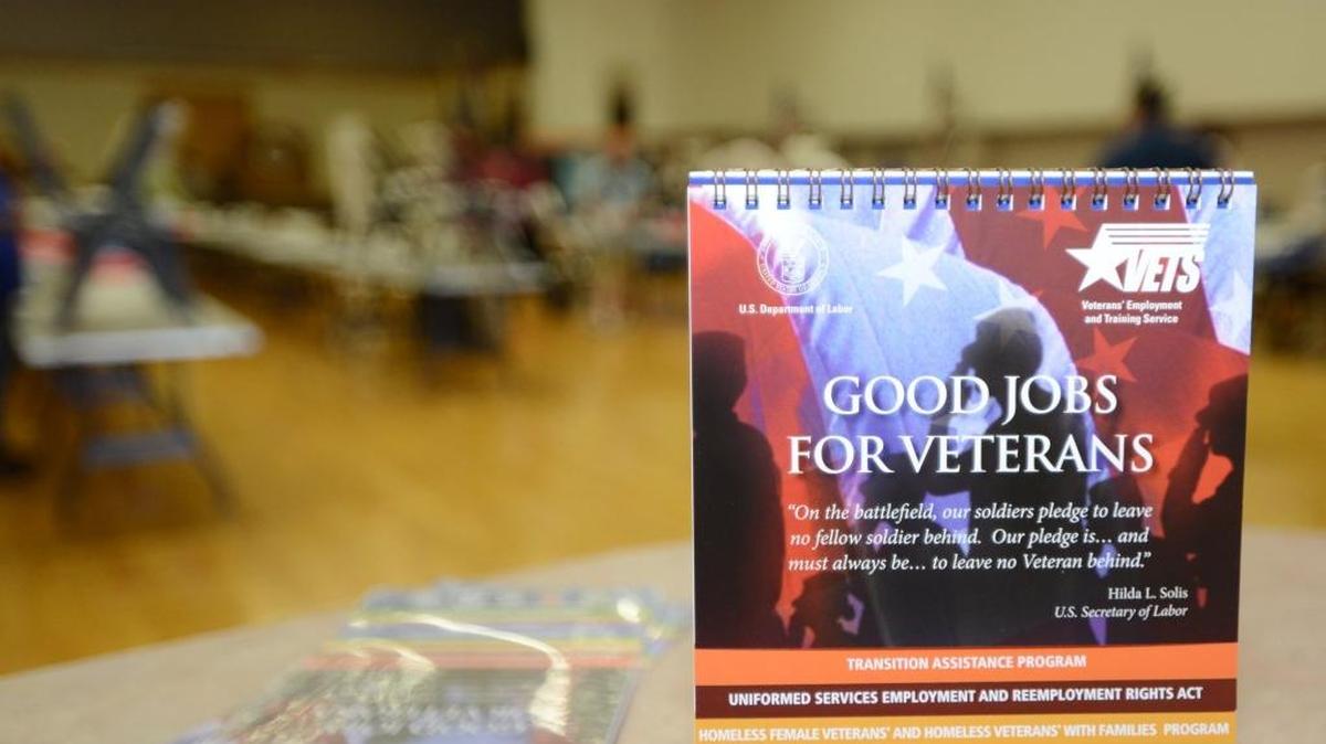 About 170 people, including 65 veterans, gathered at the American Legion Hall in Merced, Calif., to speak with employers during a job fair Thursday, March 13, 2014.