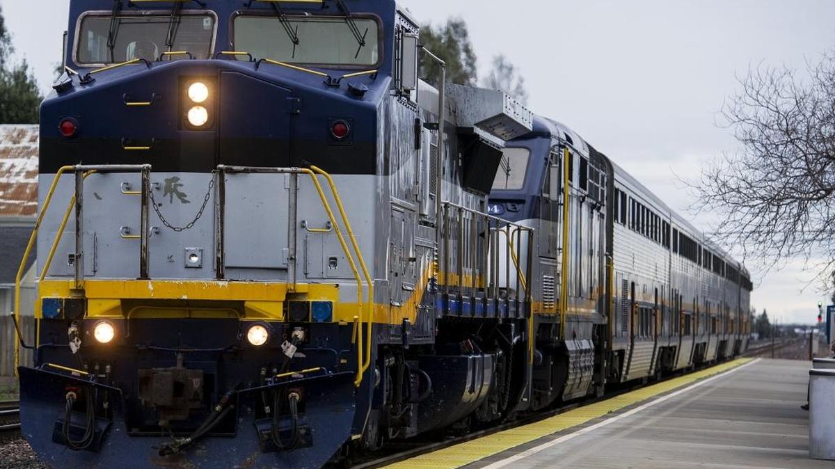 An Amtrak train pulls into Merced Station in Merced, Calif., on Tuesday, Jan. 10, 2017.