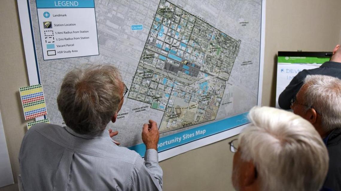 Merced residents pick out places near the proposed high-speed rail stop in the city where they’d like to see improvements during a rail workshop at City Hall in 2016. Many residents expressed an interest in balancing Merced’s small-town feel with a more metropolitan city.