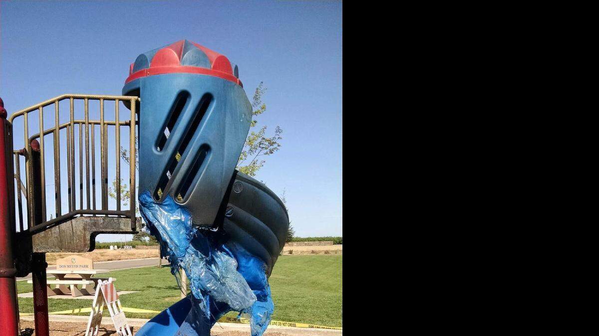 
The slide at Don Meyer Park on Natsu Road in Livingston was damaged by fire Wednesday. Damage is estimated at $30,000.
