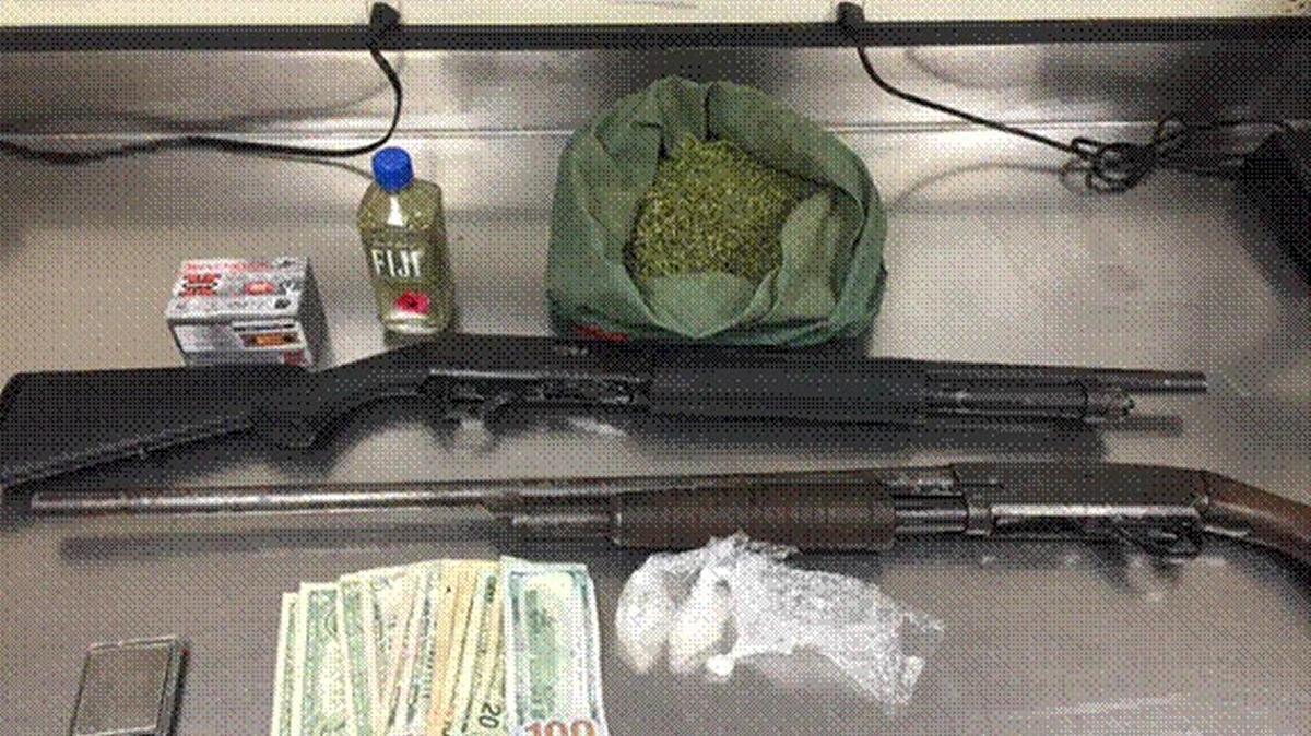 Officers confiscated 41 grams of methamphetamine, two 12-gauge shotguns, one pound of marijuana, a scale and an undisclosed amount of cash Friday from a home in Winton, police said.