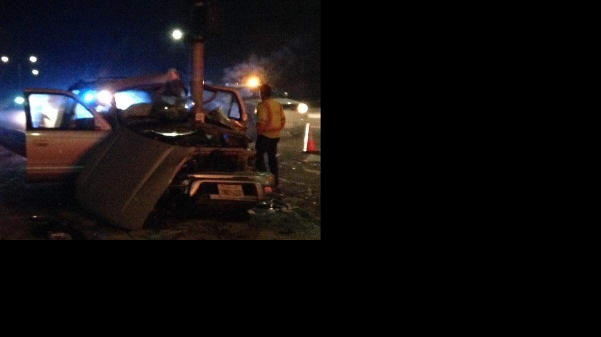 
The driver of this vehicle crashed into a traffic pole after someone fired gunshots near Yosemite Avenue and El Redondo Drive in Merced around 9:30 p.m. Saturday.
