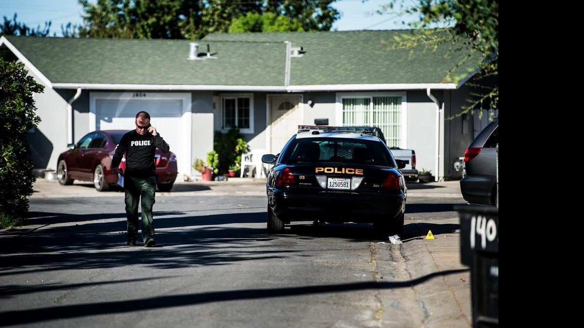 
Livingston police and the California Highway Patrol investigate the scene after a CHP officer shot a suspect at 1401 Linden Court in Livingston on June 23.

