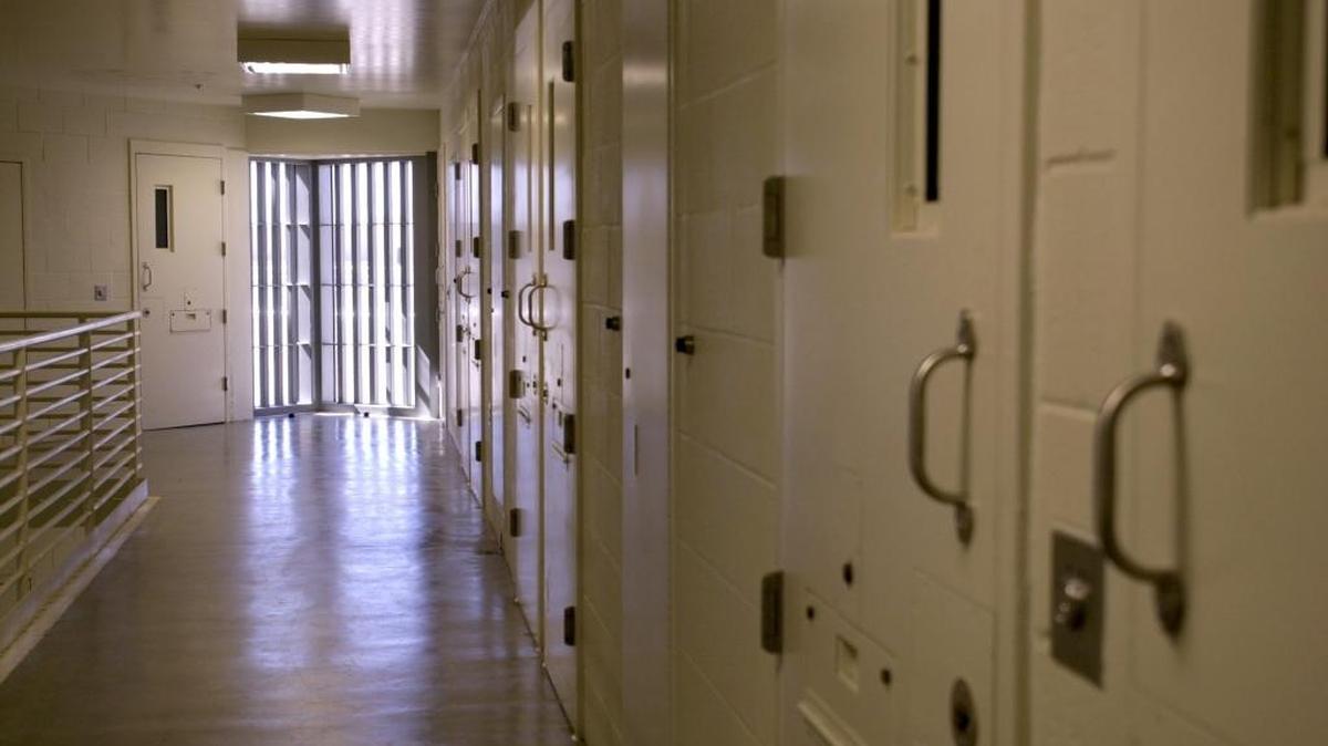 The Department of Justice, Federal Bureau of Prisons United States Penitentiary in Atwater, California. Pictured is the upstairs showing some of the typical general population unit exterior doors.