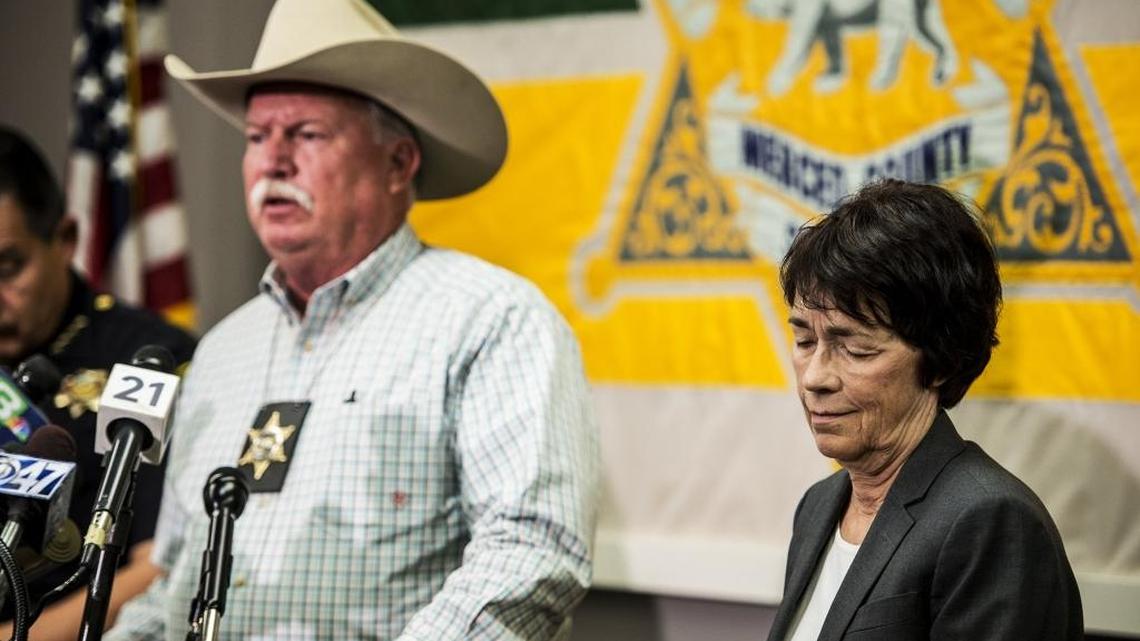 UC Merced Chancellor Dorothy Leland, right, flanks Merced County Sheriff Vern Warnke on Thursday as they discuss the attack carried out by Faisal Mohammad, 18 on the campus Nov. 4. Warnke confirmed Monday that authorities have turned over control of the criminal investigation of the incident to campus police and the FBI. A law enforcement official, who spoke to the Sun-Star on condition of anonymity, said the reason included questions about the manner in which Mohammad was dressed during the Nov. 4 attack and the types of websites he may have visited in the weeks and days before.