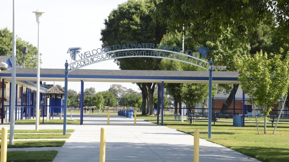The victim in Monday’s assault outside Atwater High School, seen here, was initially believed to be a student, but police later confirmed he was not. The suspect, however, is a 17-year-old student, police said.