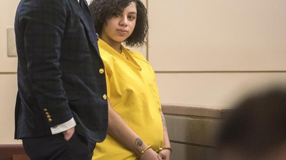 Ashley Sanders, 24, of Firebaugh, appears with Merced County Public Defender Christopher Loethen, before Judge Mark Bacciarini in Merced County Superior Court during a pre-preliminary hearing in Merced, Calif., on Thursday, Oct. 12, 2017. Sanders is charged with murder in the death of Merced resident Tiarra Gallashaw. According to investigators, Sanders fatally struck Gallashaw with a car following a physical fight between the two women in the 100 block of West 19th Street in March of 2017. Sanders is scheduled to appear in court on Nov. 16, 2017 for a preliminary hearing.