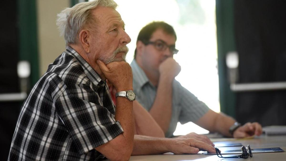 Wayne Wallace, 79, of Atwater and others listen Tuesday, July 19, 2016, to Merced College staffers as they explain the process for selecting the next college president. Wallace said the next president needs to be someone who makes an effort to be out in the community.