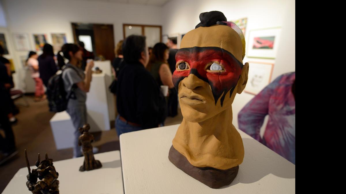
A American Indian-inspired sculpture is among the student works exhibited at the Merced College Art Gallery. The reception was Wednesday.
