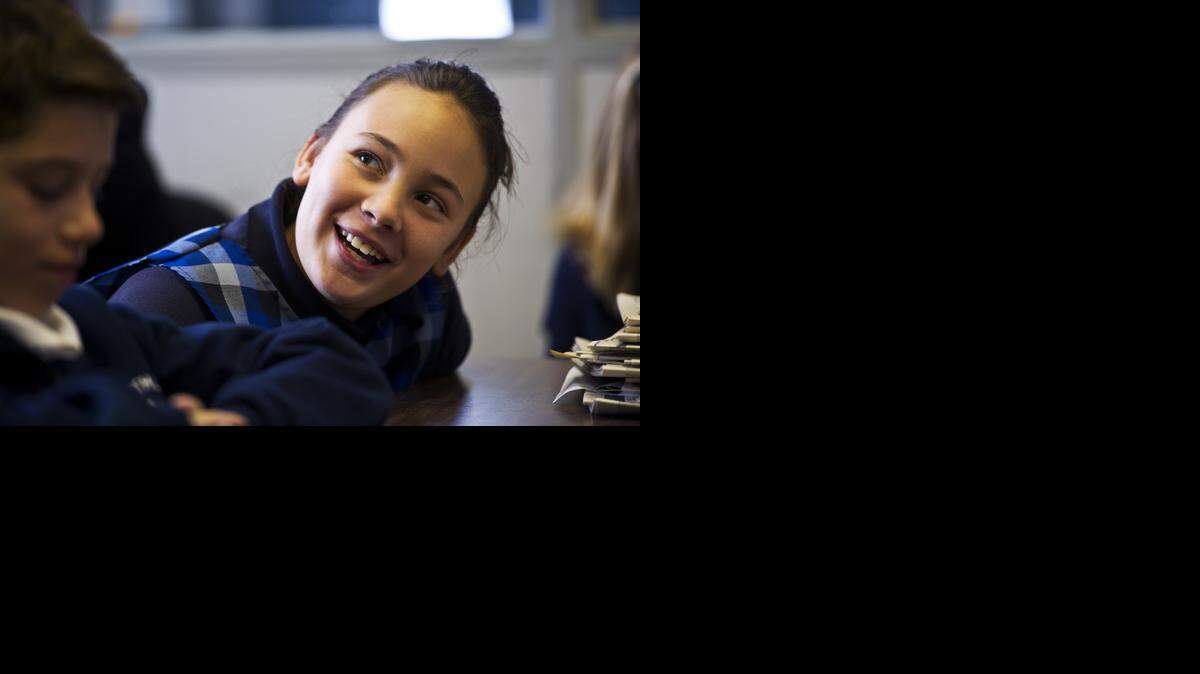 
Kayleigh Lugowski, 10, a fifth-grader at St. Anthony’s School in Atwater, speaks about her California Foundation for Agriculture in the Classroom entry “Great Grandpa Grape.”
