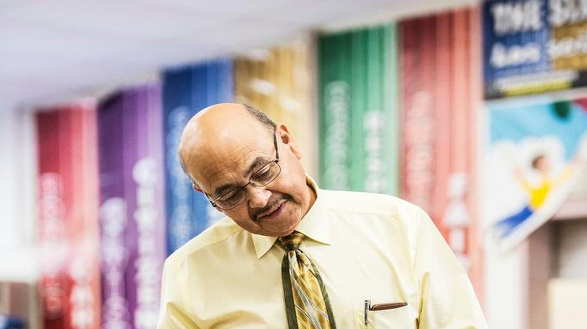 
Campus Park Elementary’s former Principal George Solis greets students during lunch earlier this year. Campus Park is one of two Livingston schools to receive grant money to provide fresh fruits and vegetables. 
