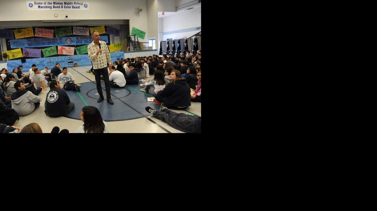 
“In and Out of Shadows,” a musical by Chicano writer and Valley native Gary Soto, seen here at Winton Middle School in 2010, will be performed Saturday evening at UC Merced. 
