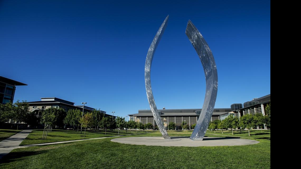 
The campus sculpture titled “Beginnings” at the University of California, Merced.