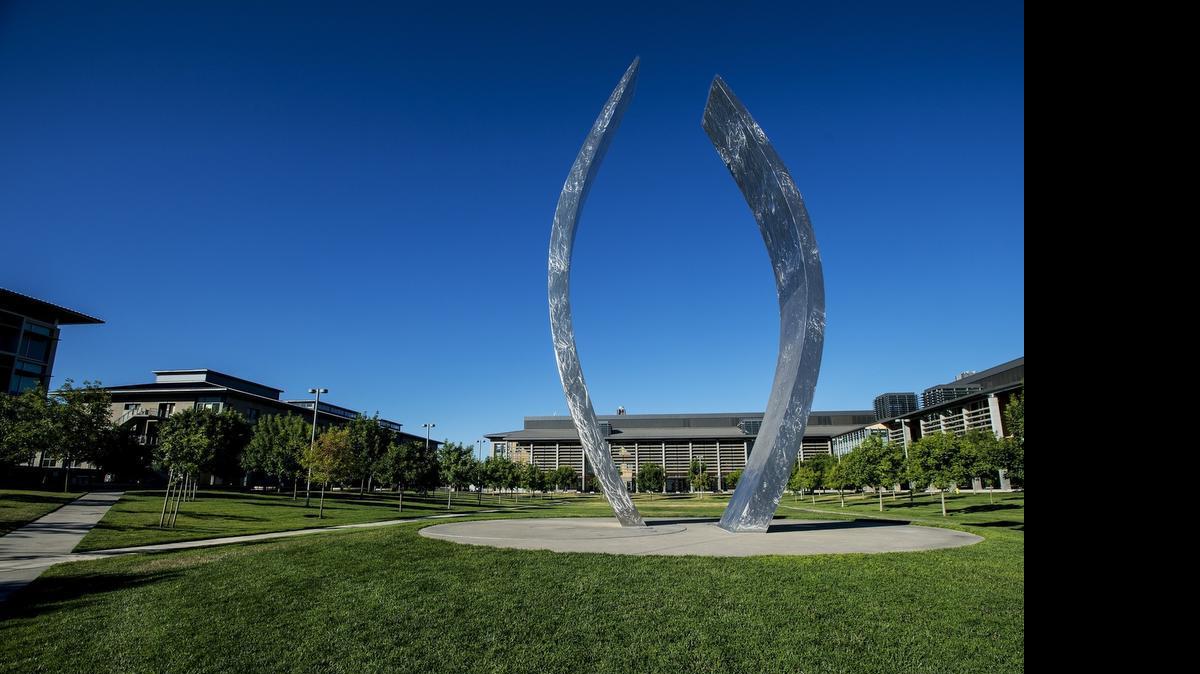 
The campus sculpture titled “Beginnings” at University of California, Merced.
