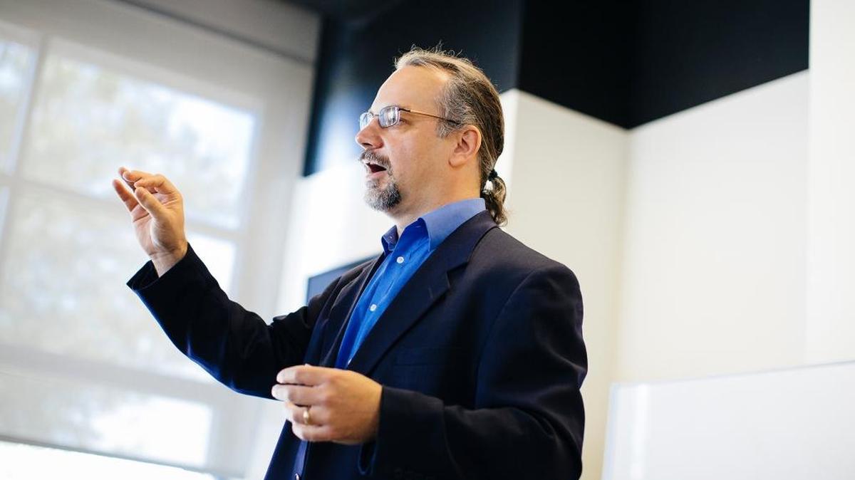 Music Professor Jayson Beaster-Jones speaks at UC Merced in this undated photo. He will open a lecture series on Sunday afternoon at Black Box Theater.