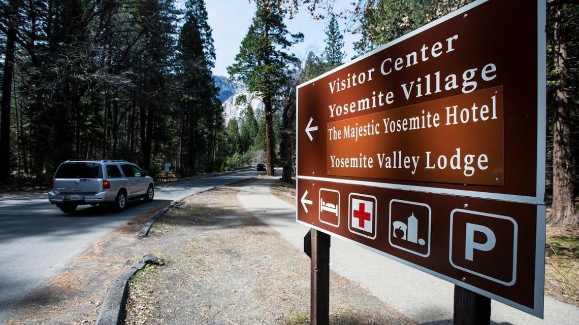 A sign directing Yosemite National Park visitors to The Majestic Yosemite Hotel, formerly the Ahwahnee and Yosemite Valley Lodge, formerly Yosemite Lodge at Yosemite National Park in Yosemite, Calif., Wednesday, March 23, 2016.