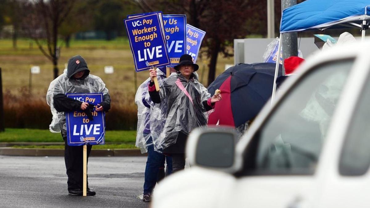 Administrative, clerical and support staff from UC Merced hold a one-day strike outside the campus on Tuesday, Jan. 10, 2017, asking for a better contract. They were some of about 12,000 protesting across the state.