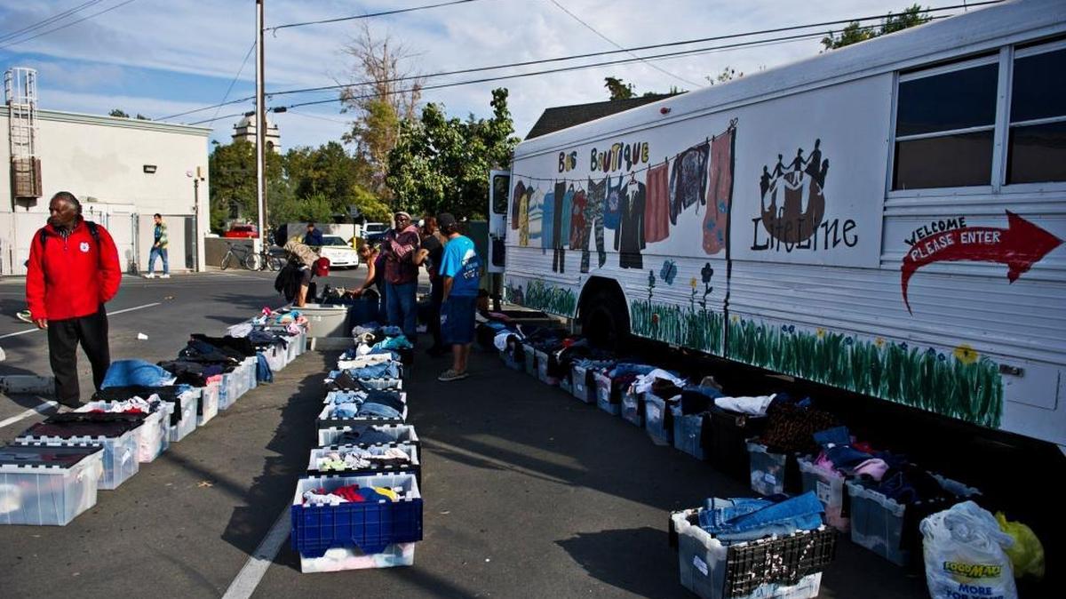 
LifeLine Community Development provides various articles of clothing with The Bus Boutique during  September 2014 Merced Homeless Connect at the Hoffmeister Center at Central Presbyterian Church in Merced.
