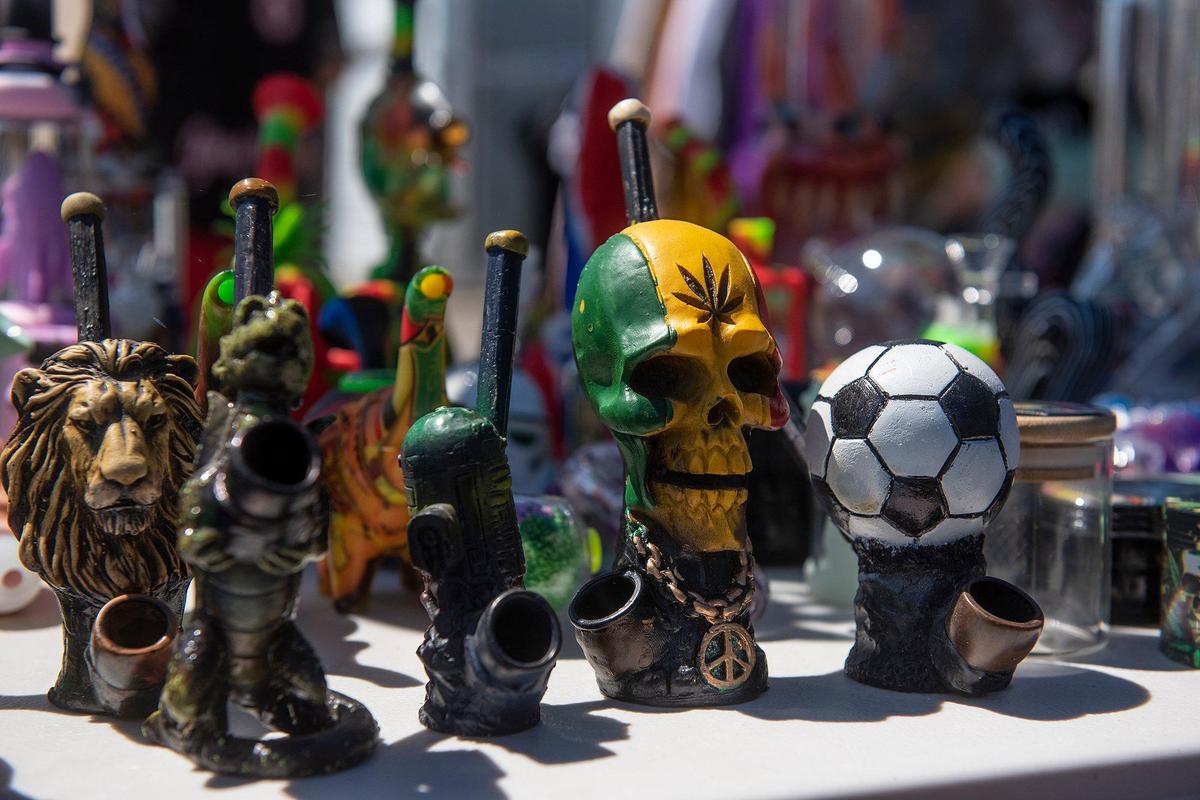 Pipes for sale during a 420 celebration on Third Avenue in Gustine, Calif., on Wednesday, April 20, 2022. The event included smoke shop items for sale, food vendors and live music.
