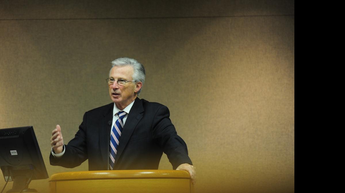 
City Manager John Bramble speaks during a City Council meeting in Merced on Jan. 3, 2010. He announced this week that he intends to retire in December. 
